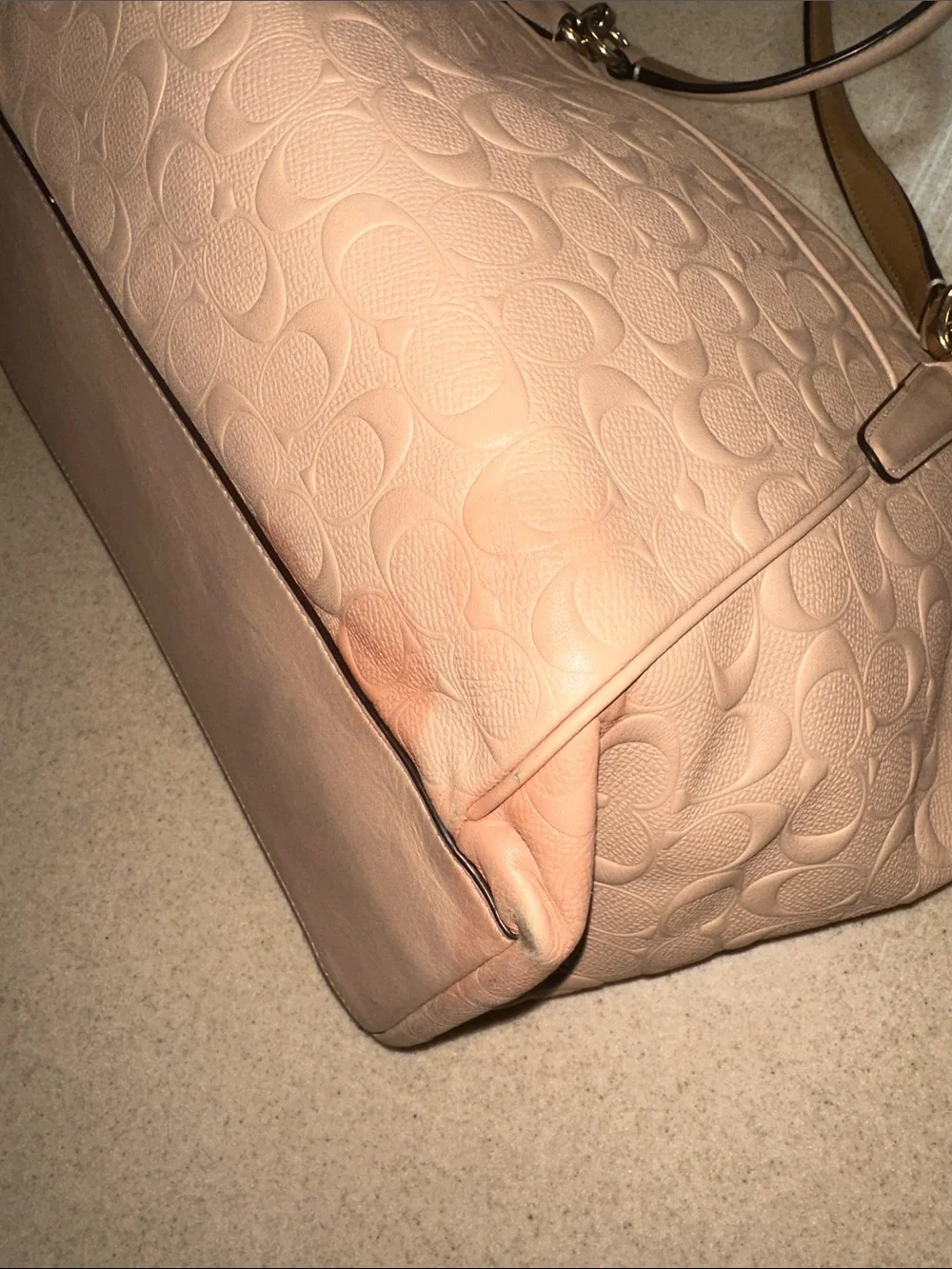 Coach Embossed Signature Leather Tote in Pale Pink